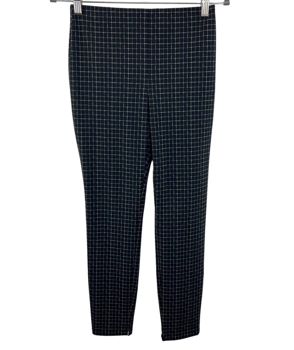 THEORY Black Windowpane Plaid Pull-On Flat Front Skinny-Leg Pants Legging S